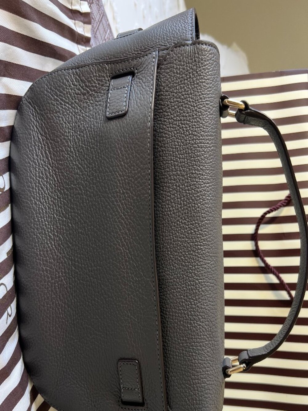 NWT Henri Bendel Uptown Satchel Gray Pebbled Leather Convertible Crossbody - Picture 3 of 16